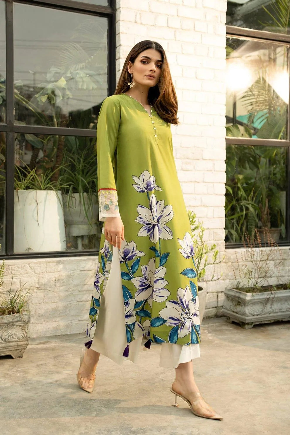 Women's Stitched Silk Digital Print Shirt And Trouser